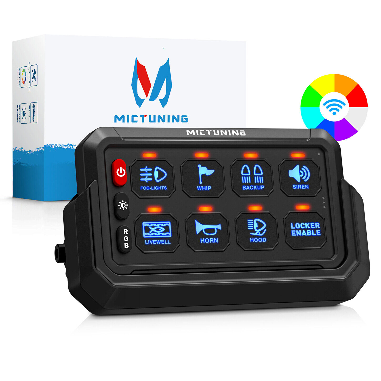 MICTUNING Wireless RGB 8 Gang Switch Panel Led Light On Off Touch Switch 12/24V