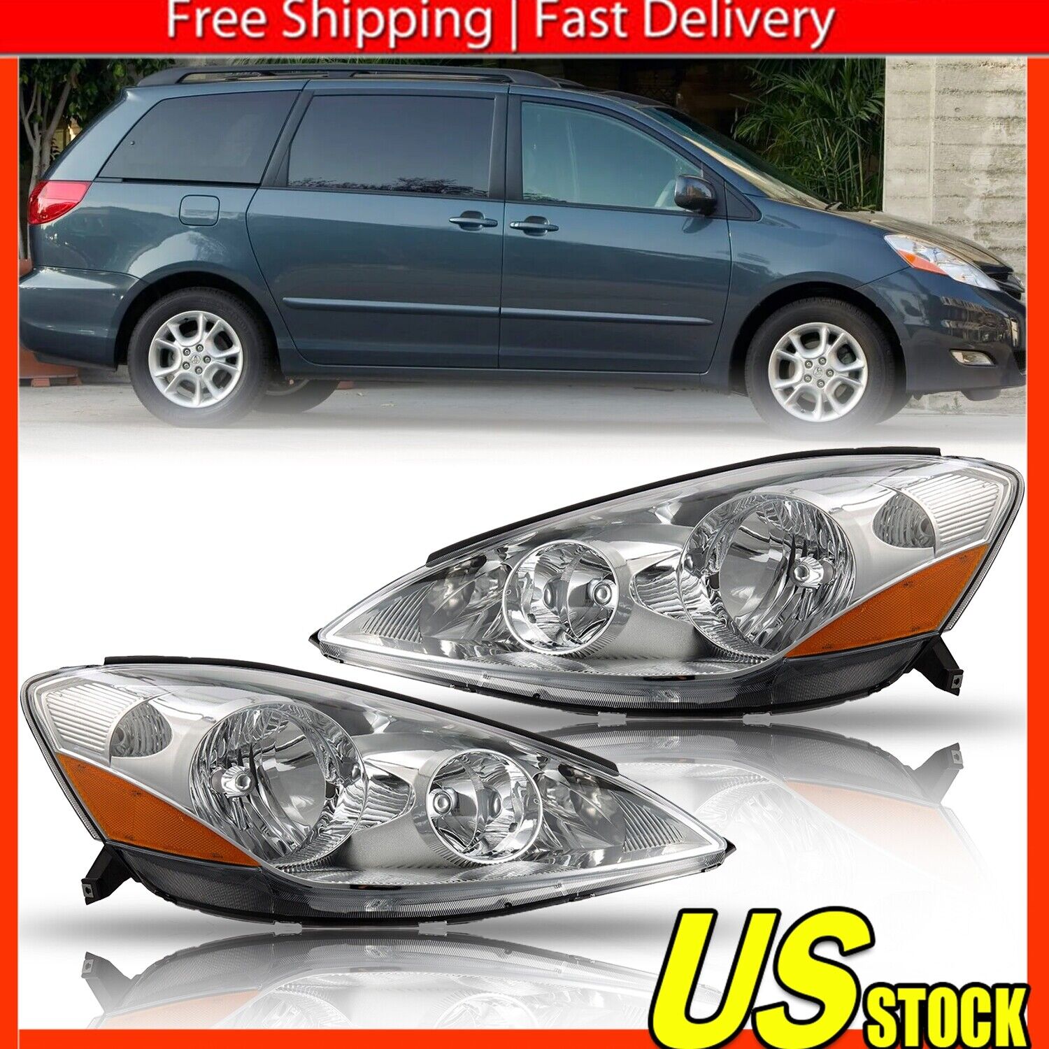 Headlights Set For Toyota Sienna 2006-2010 Left Right 81150AE030,81110AE030