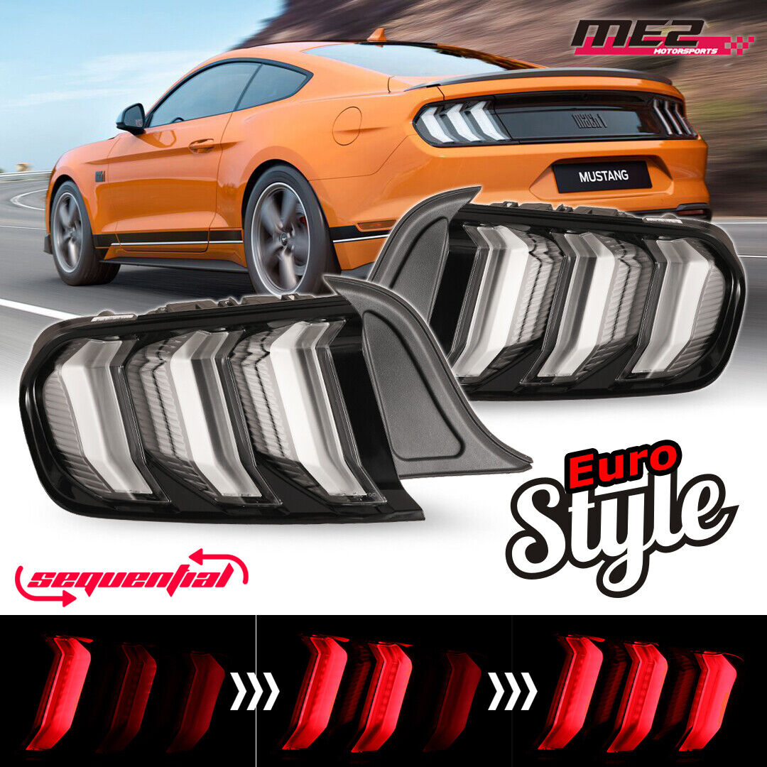 for 2015-23 Ford Mustang Euro Clear LED Tube Sequential Tail Lights Brake Lamps