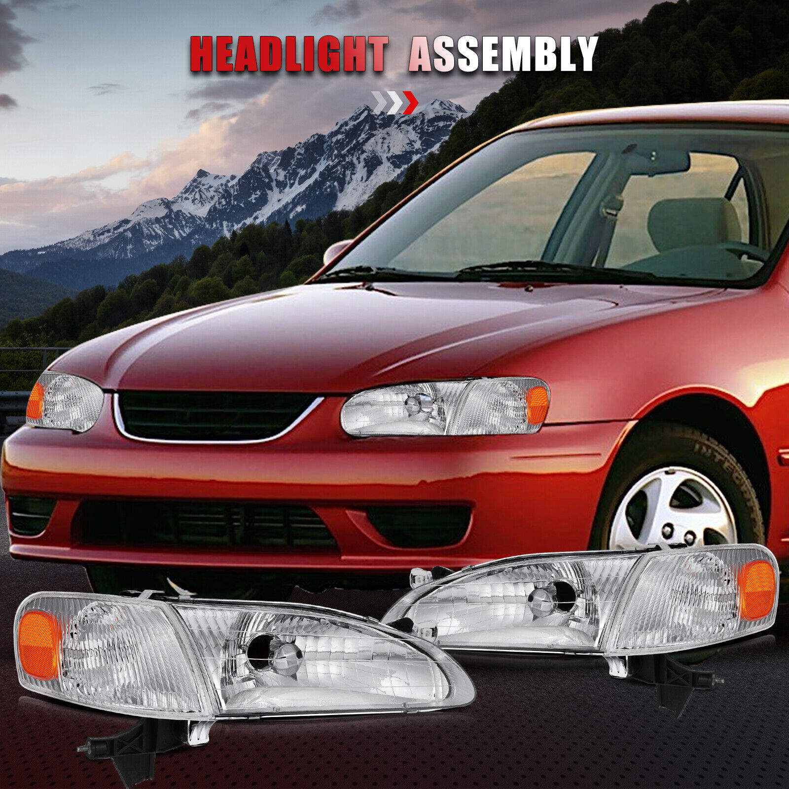 4pcs For Toyota Corolla 1998-2000 Headlights Assembly Headlamps Clear Lens Pair
