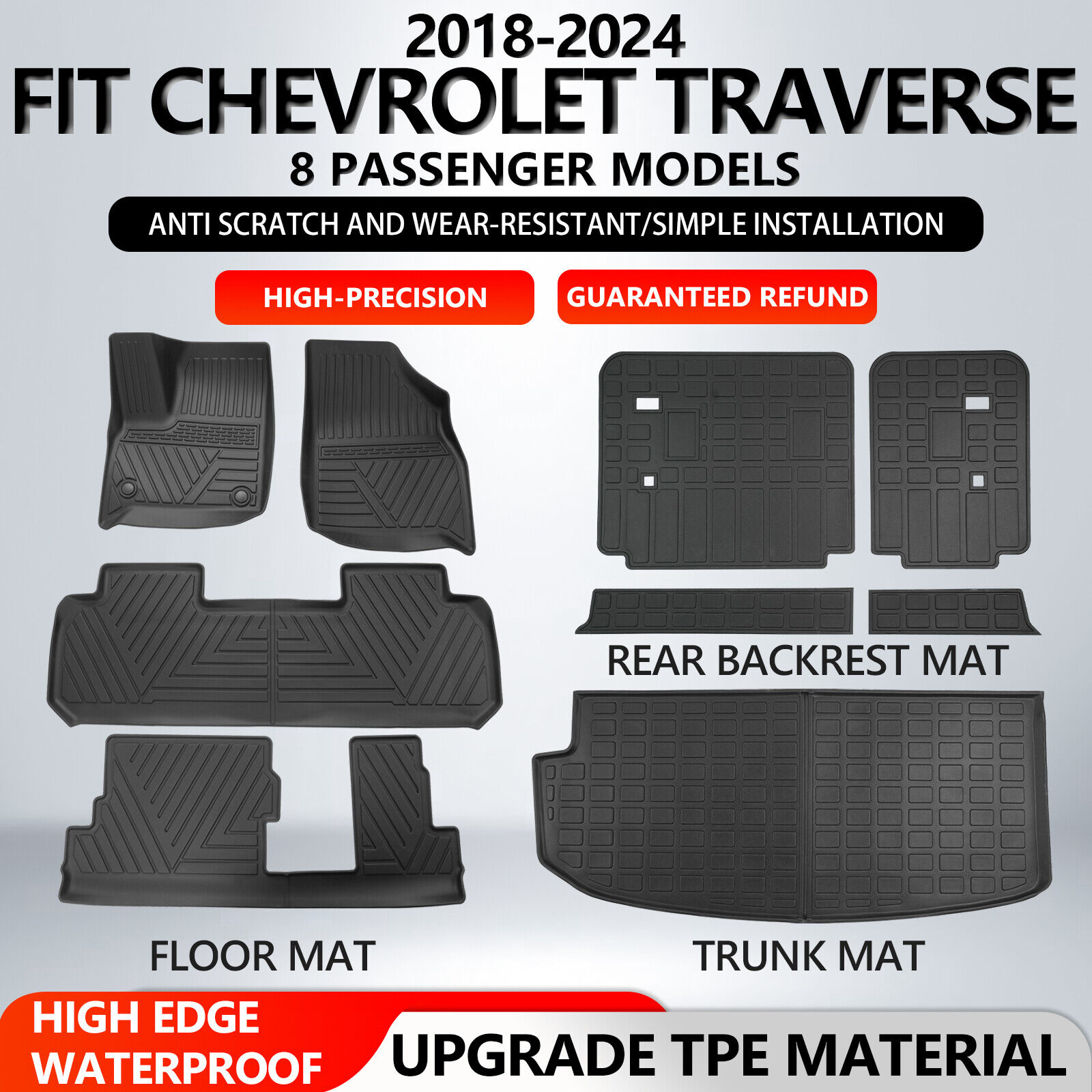 For 2018-2024 Chevy Traverse Backrest Mats Floor Mats Cargo Trunk Liners