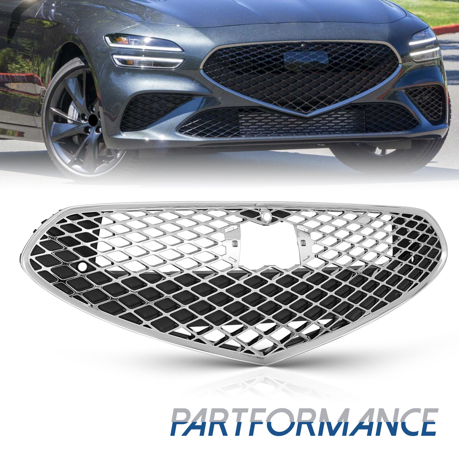 For 2022-23 Genesis G70 Sport Front Upper Grille Chrome W/ Camera Hole Grill g70