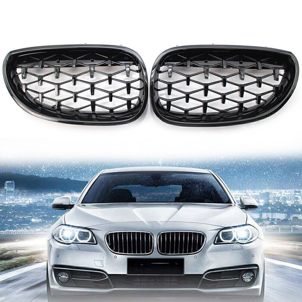 For BMW E60 5 Series 2003-08 2009 Gloss Black Front Kidney Grill Diamond Meteor
