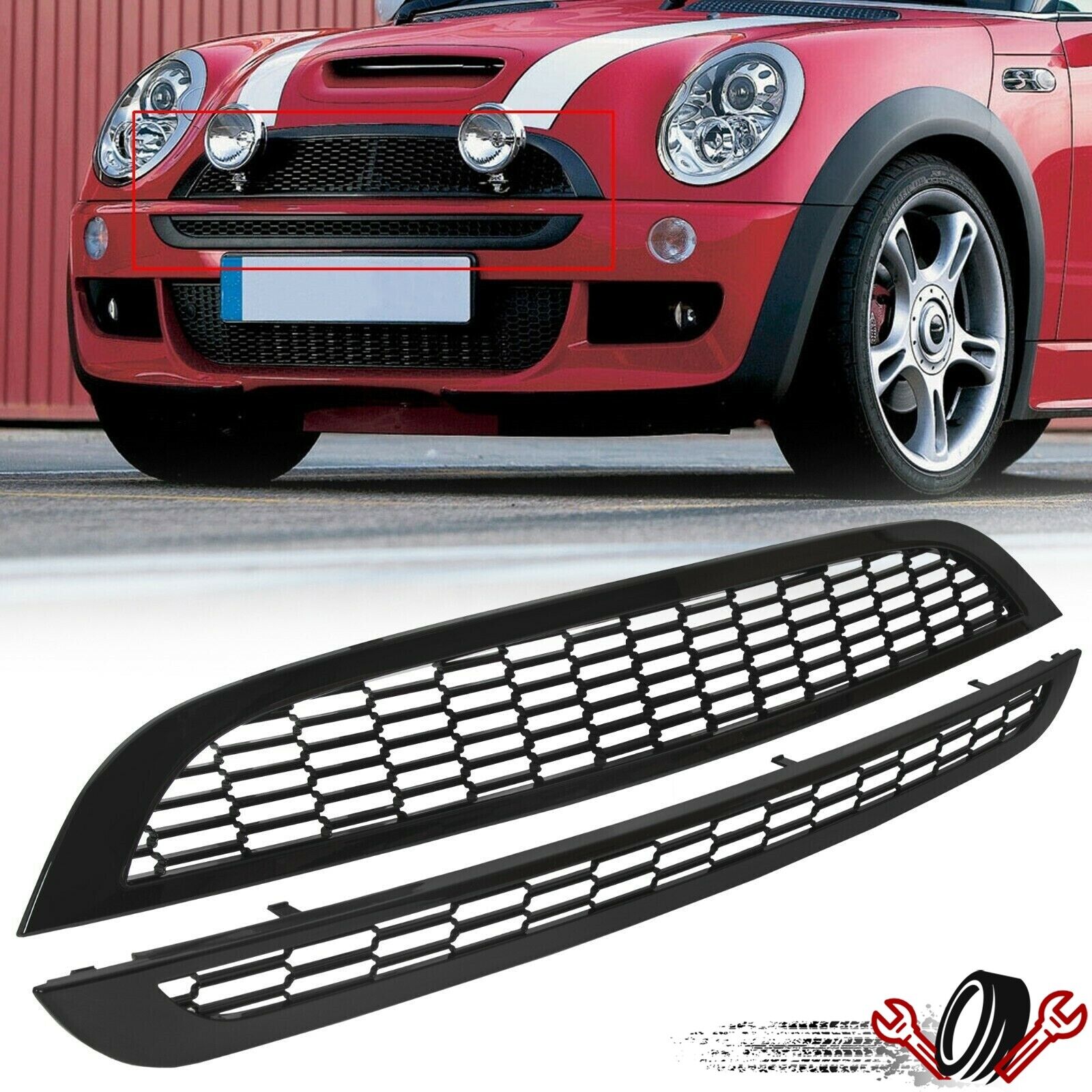 For 02-06 Mini Cooper R52 R53 JCW Style Front Glossy Blk Honeycomb Mesh Grille