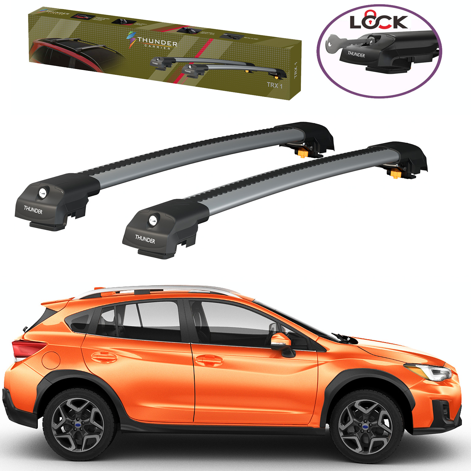 For 2018-2024 Subaru Crosstrek Gray Aluminium Roof Racks  Cross Bars Lockable