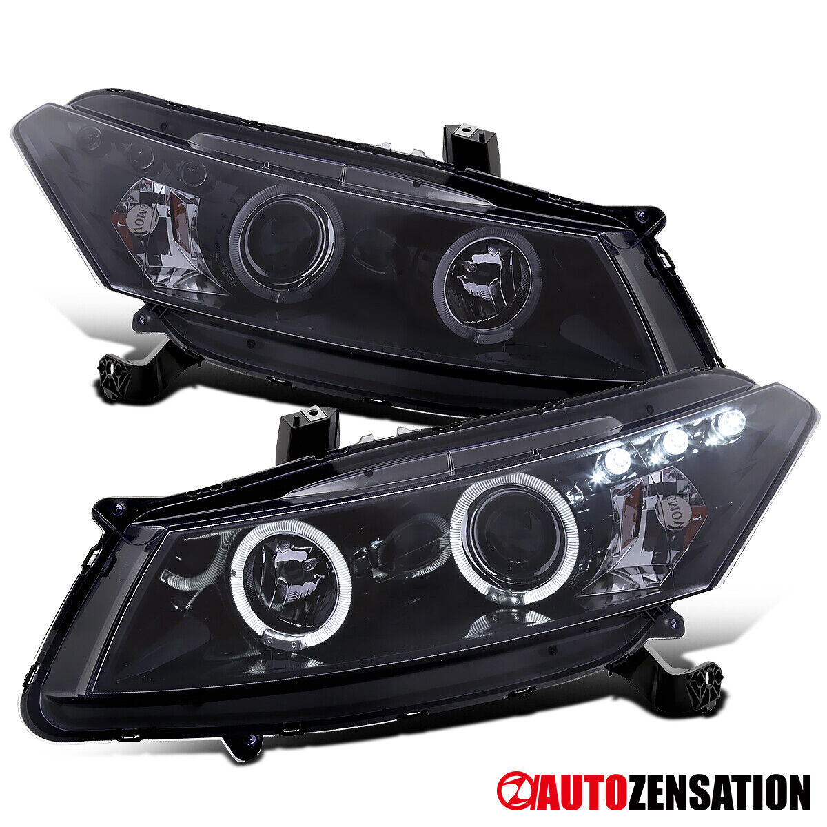 Fit 2008-2012 Honda Accord Coupe Black Smoke LED Halo Projector Headlights Lamps