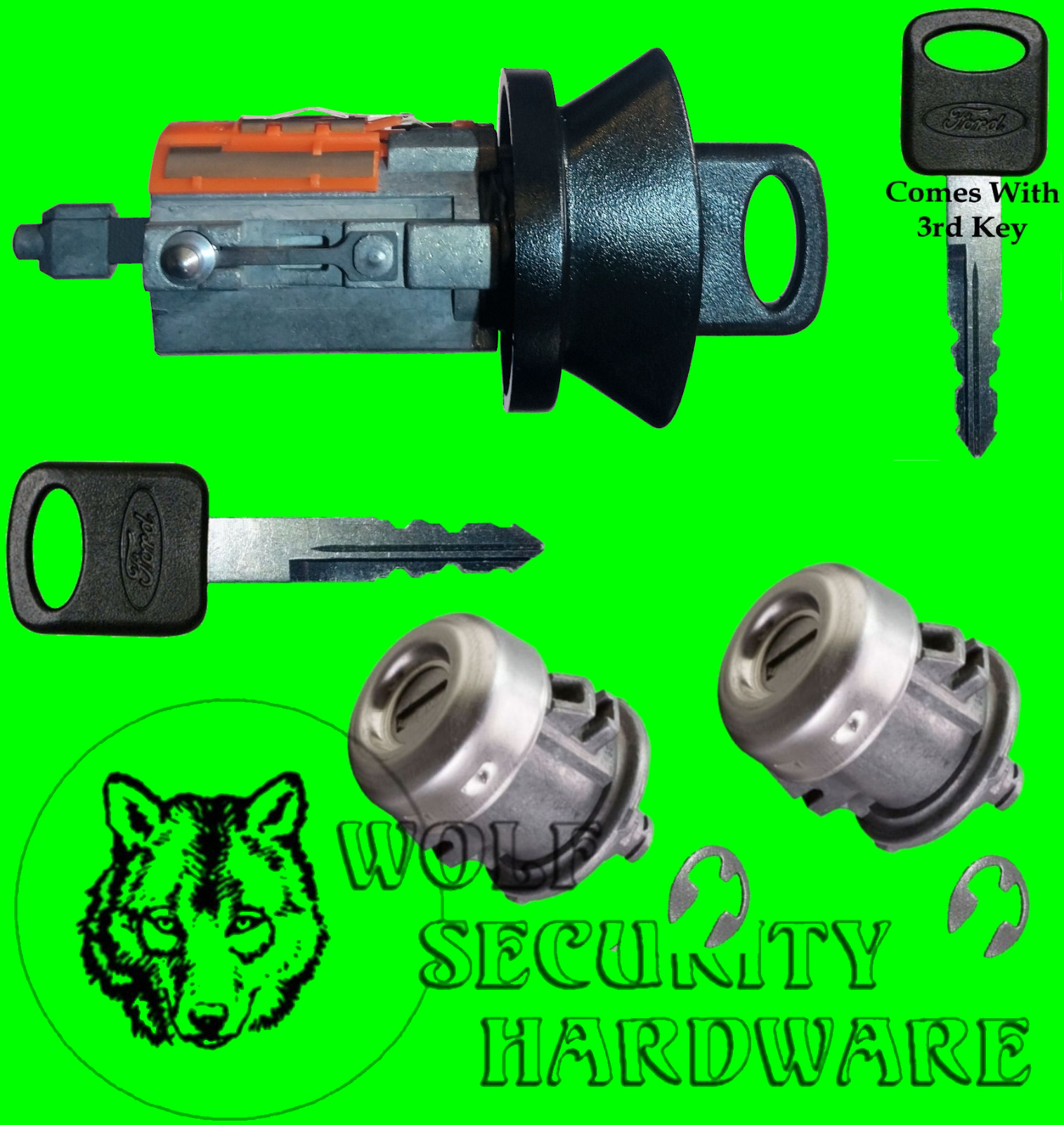 Ford Ignition Key Switch Lock Cylinder & Door Pair Tumbler Barrel Set 3 Keys