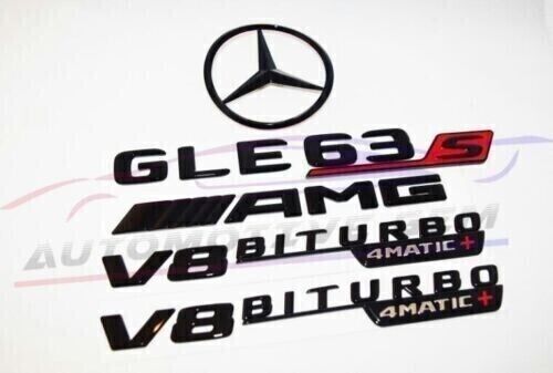 GLE63S SUV AMG V8 BITURBO 4MATIC+ Rear Star Emblem glossy Black Combo for Merced