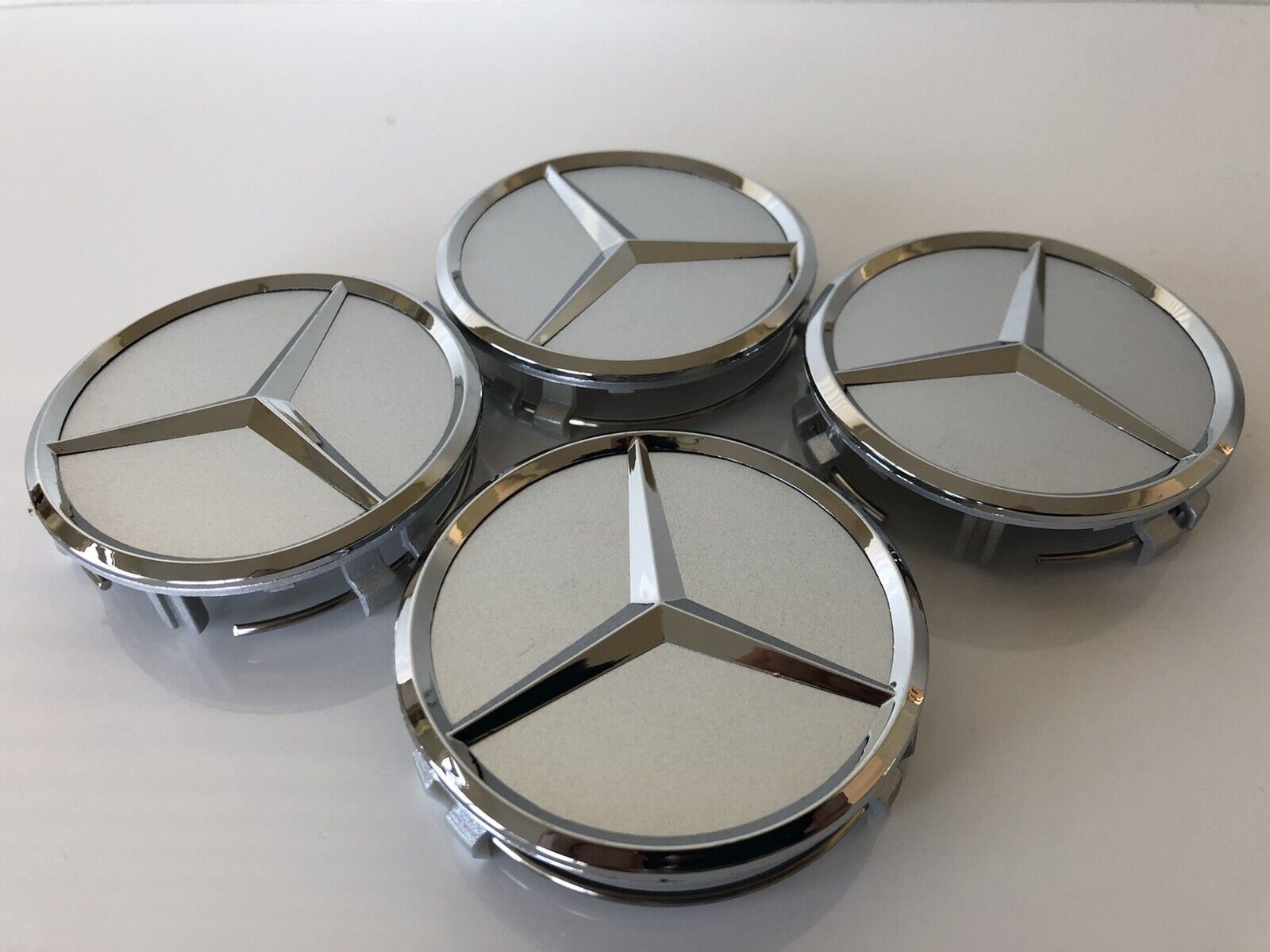  4PC Fit Mercedes Benz Wheel Center Caps Hub SILVER CHROME Emblem AMG  75mm
