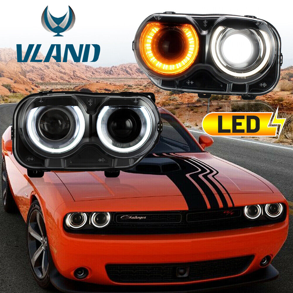 Pair LED & DRL Headlight Front Lamps For 2015-2022 Dodge Challenger SE R/T Coupe