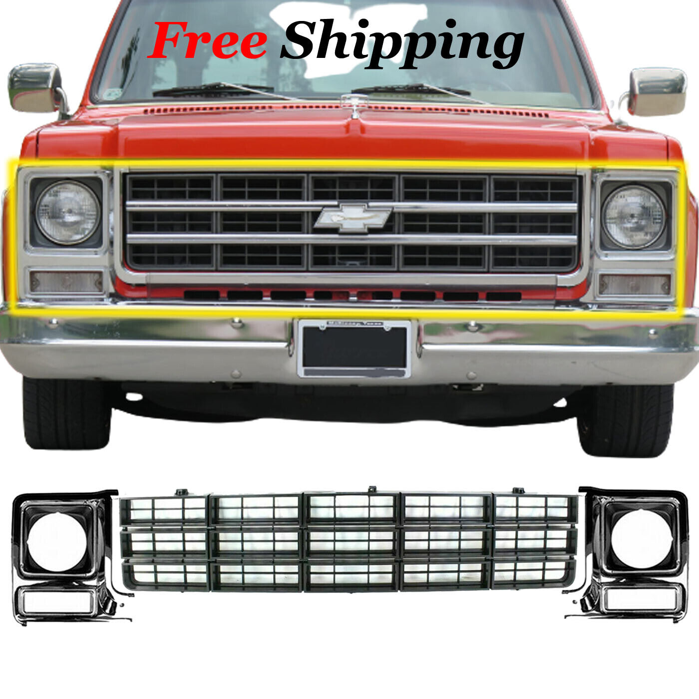 For 1977-1979 Chevrolet GMC C/K Truck SUV New Grille & Headlight Door Plastic