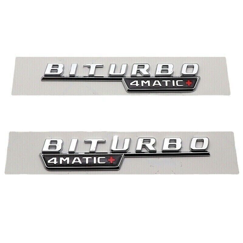 BITURBO 4MATIC+ Plus Fender AMG Emblem Chrome Logo Badge Nameplate for Mercedes