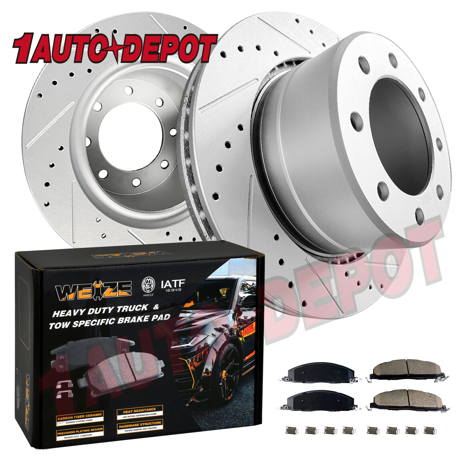 Rear Drill Disc Brake Rotors +Ceramic Pads Kit for 2009-2018 Dodge Ram 2500 3500