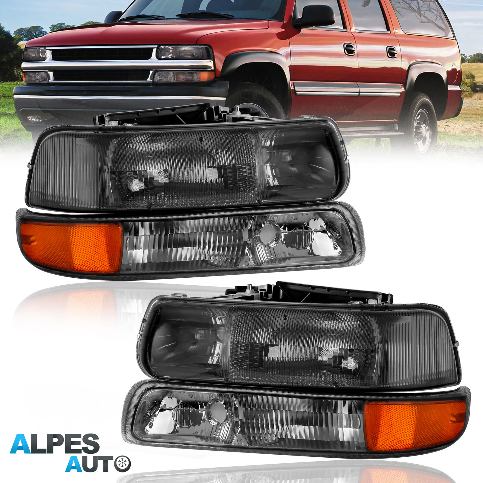 2PCS Smoke Headlights Front Lamps For 00-06 Chevrolet Suburban 1500 2500  Tahoe