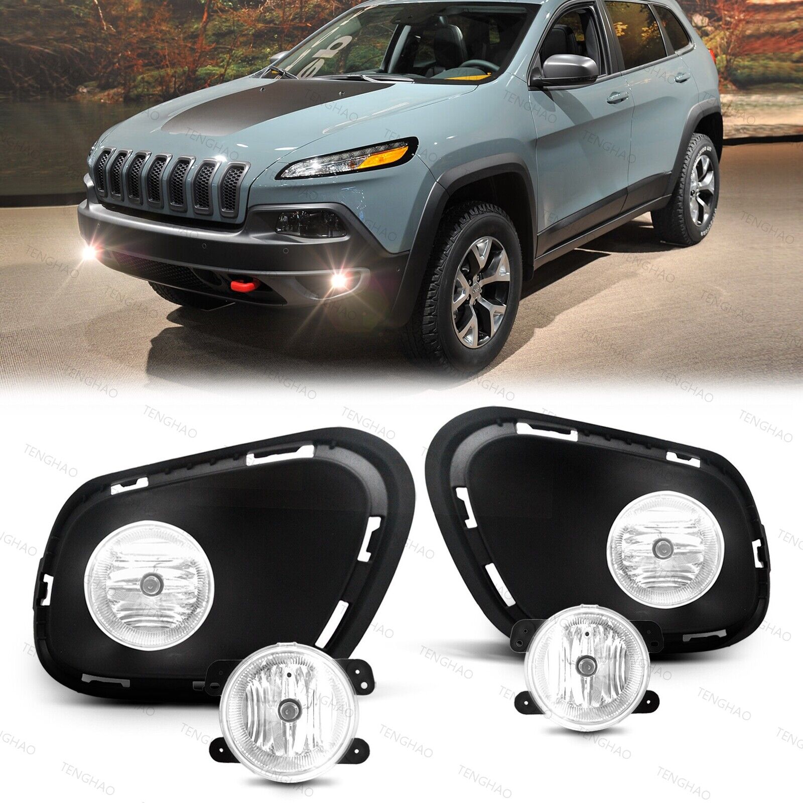 For 2014-2018 Jeep Cherokee Fog Lights Bumper Driving Lamps with Bulbs