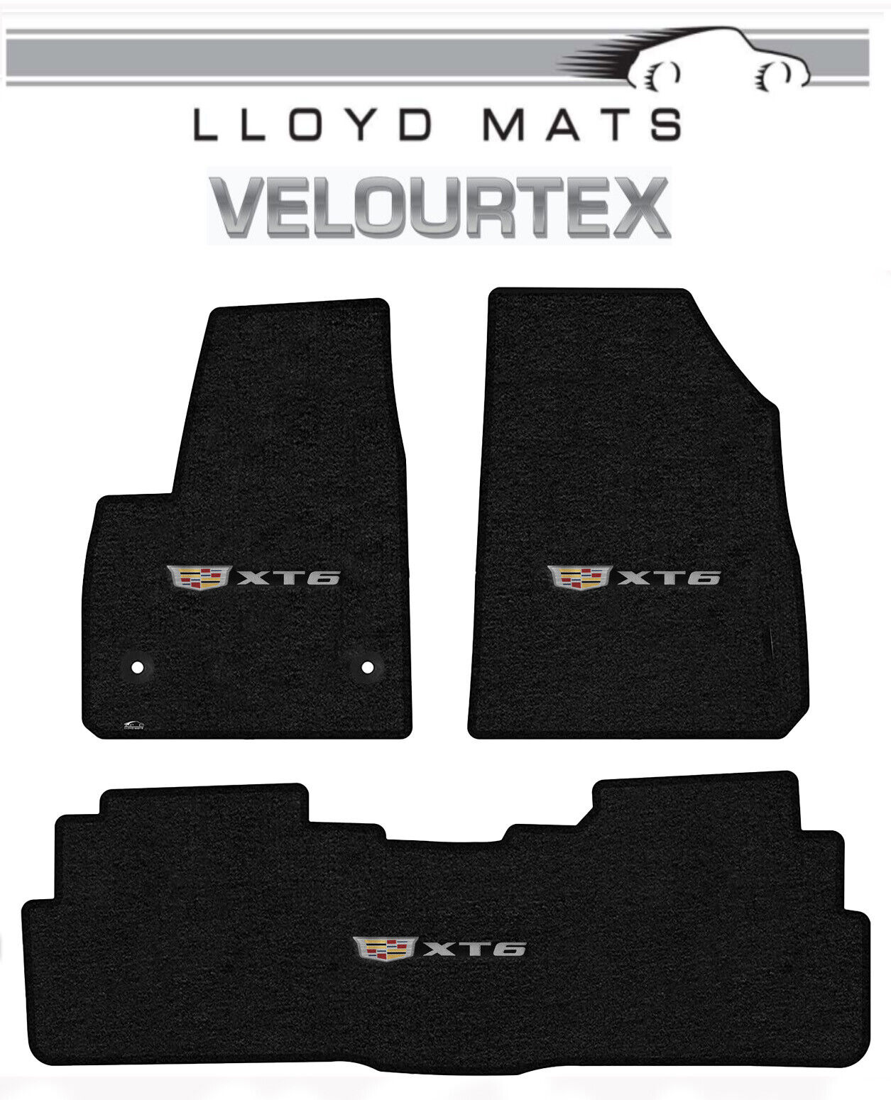 2020 -2023 Cadillac XT6 Black Lloyd Velourtex Frt 2nd Floor Mats XT6 Logo