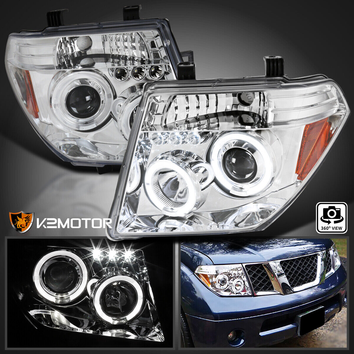 Fits 2005-2008 Frontier 2005-2007 Pathfinder LED Halo Projector Headlights Lamps
