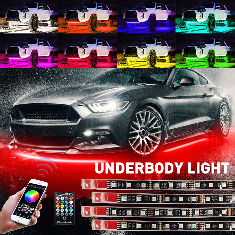 4PCS 5050 RGB LED Strip Under Car Tube Underglow Underbody System Neon Light Kit