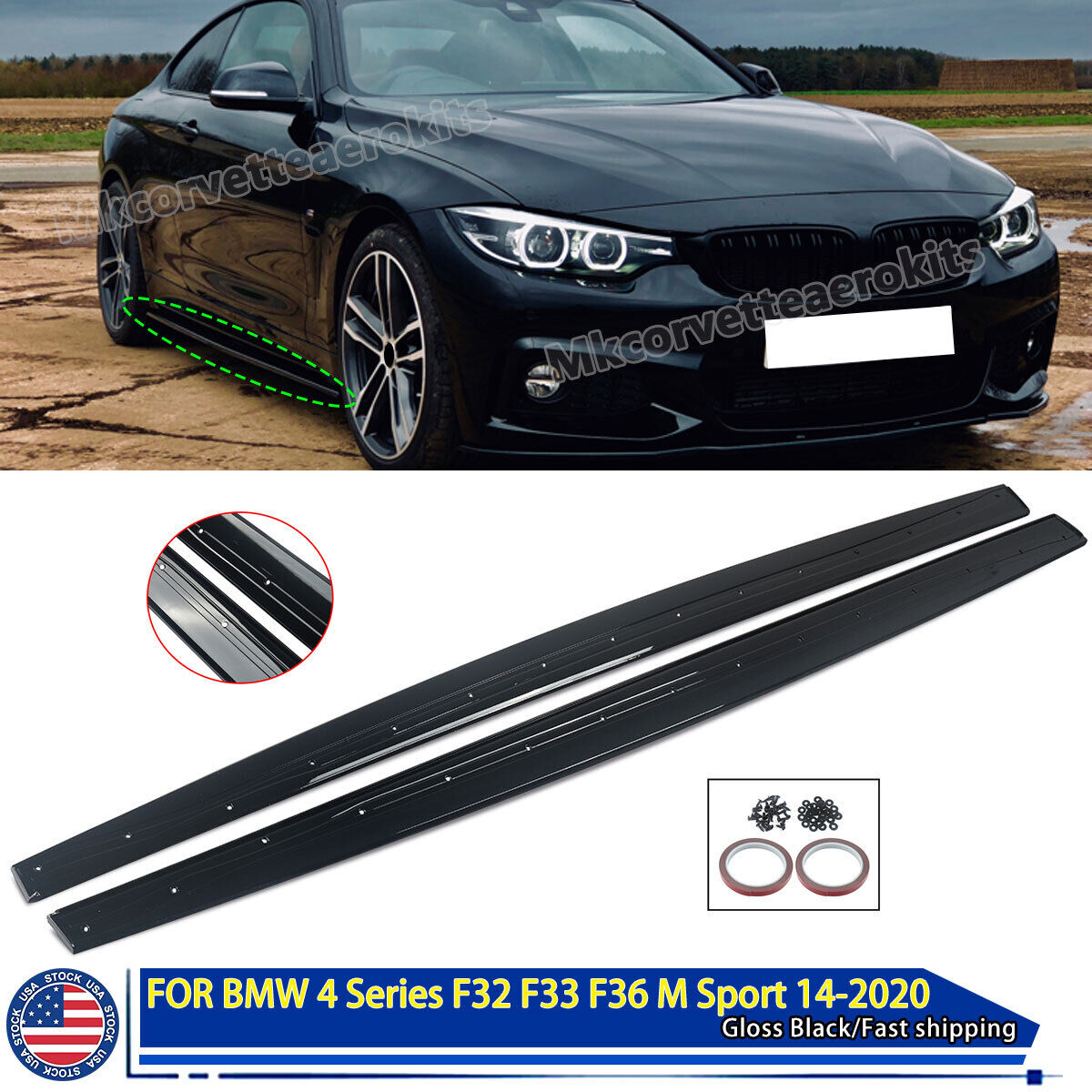 Side Skirt Pair For BMW F32 F33 F36 435i 440i M Look Extension Lip M Sport Gloss