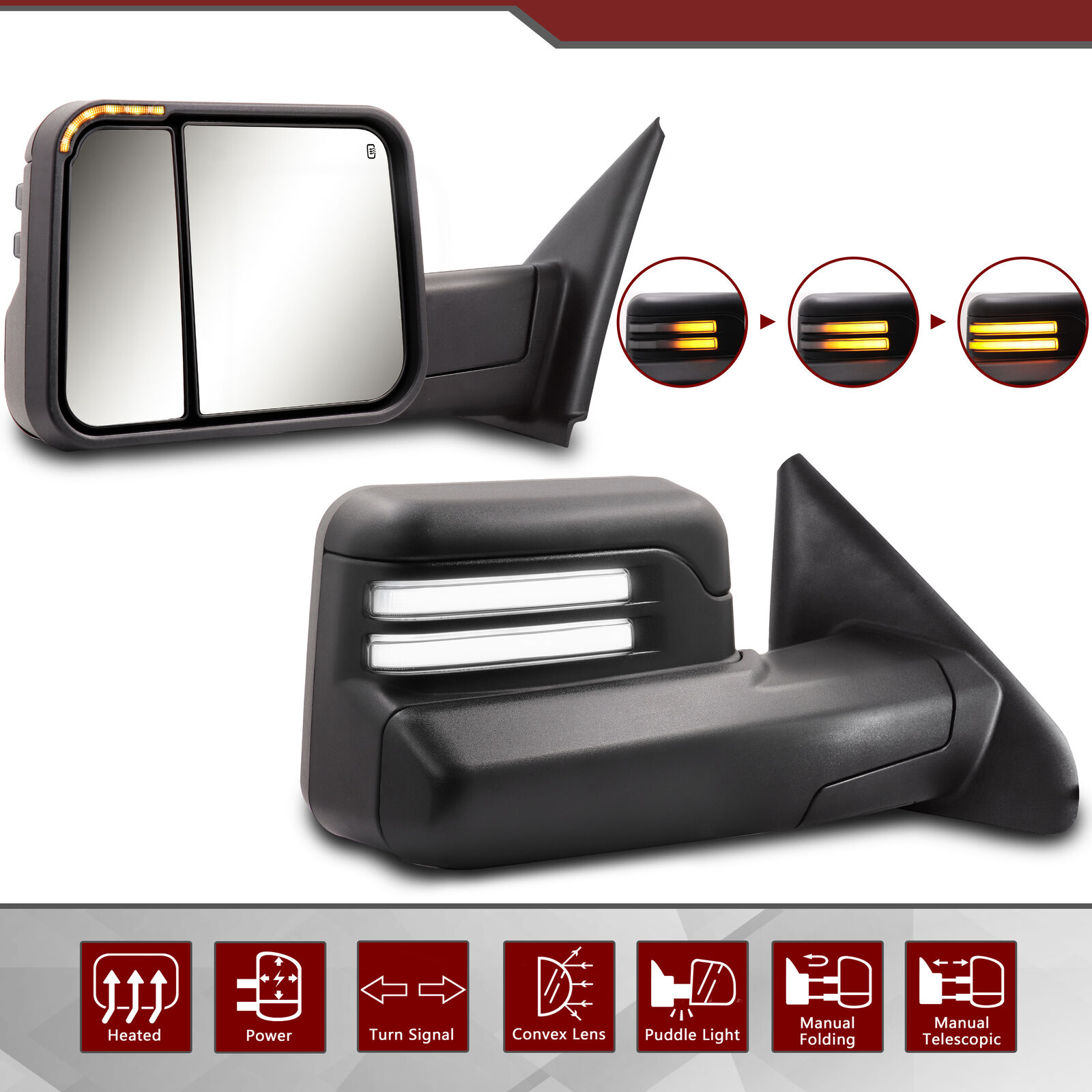 Flip-up Tow Mirrors fit 2002-2008 Dodge Ram Smoked LED Switchback Power Heated