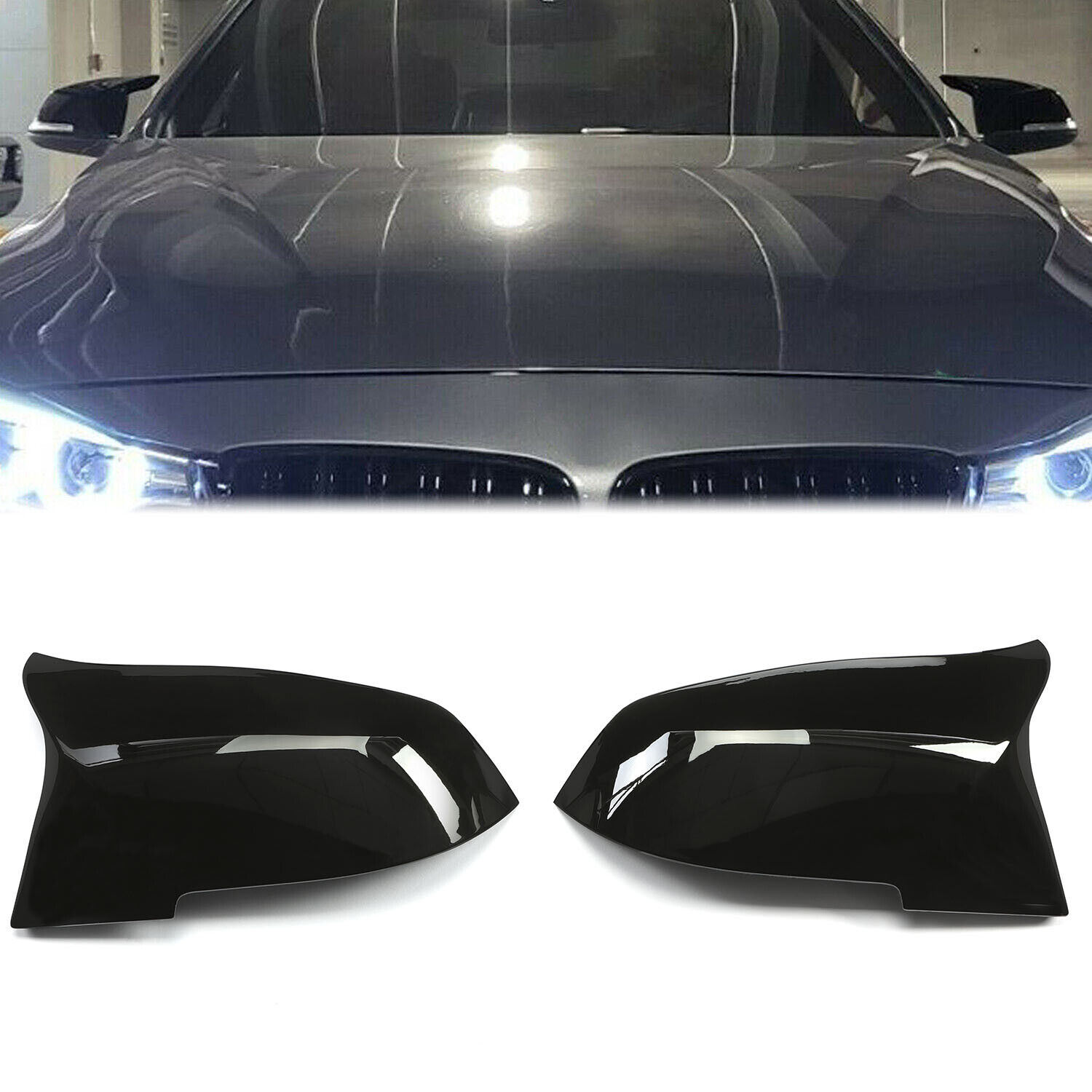 2xGloss Black Side Mirror Cover Cap For BMW 3/4 SERIES F20 F21 F30 F32 F36 M3