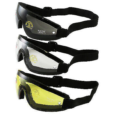 3 ANTI FOG Motorcycle Riding Goggles Night & Day Smoke Clear Yellow