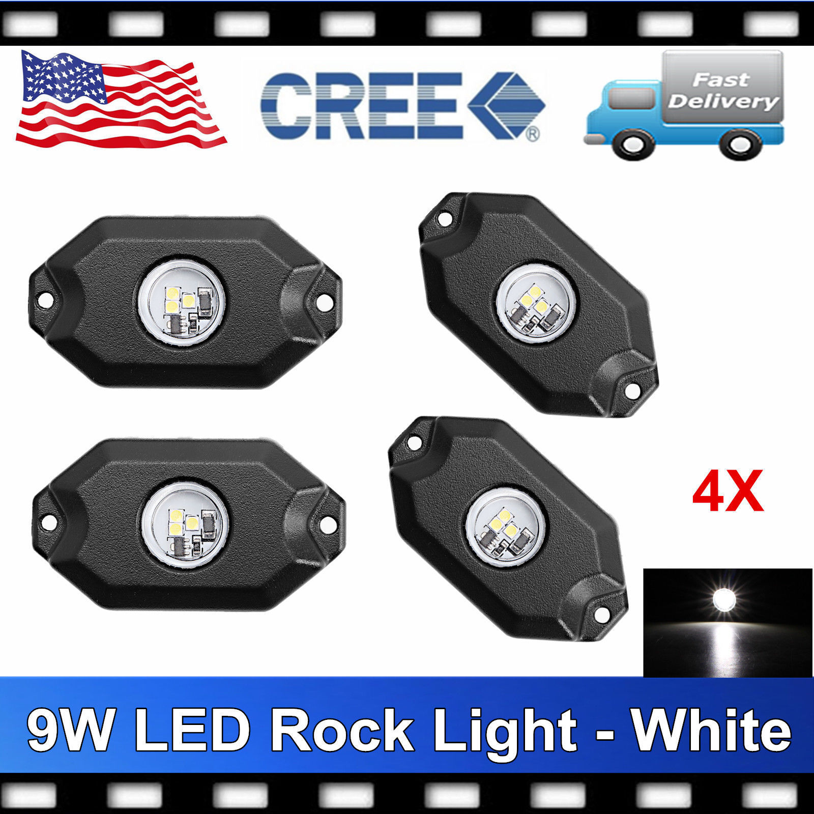 4 pc WHite Rock Lights LED Dome lights Off-Road Under Wheel Light White pod utv