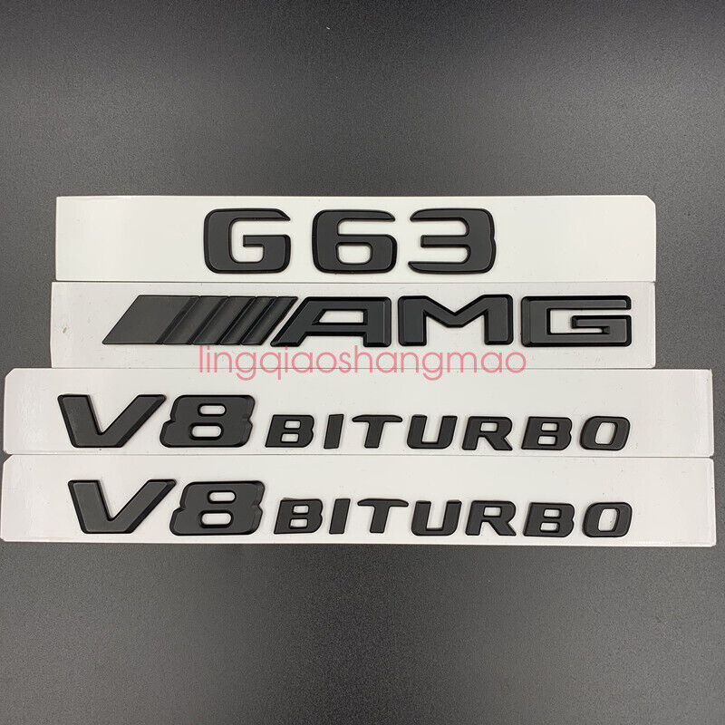 Matte Black Mercedes Benz G63 AMG V8 BITURBO Emblem Badge Sticker Set For G63