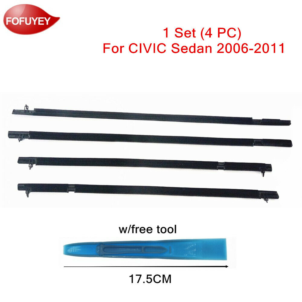 4PC w/TOOL For CIVIC Sedan 2006-2011 Window Weatherstrip Sweep Molded Trim Black