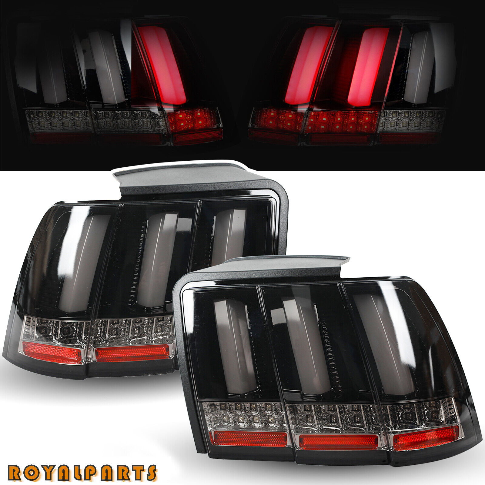 Tail Lights Fits 1999-2004 Ford Mustang Black Sequential Signal Tube LED Lamps