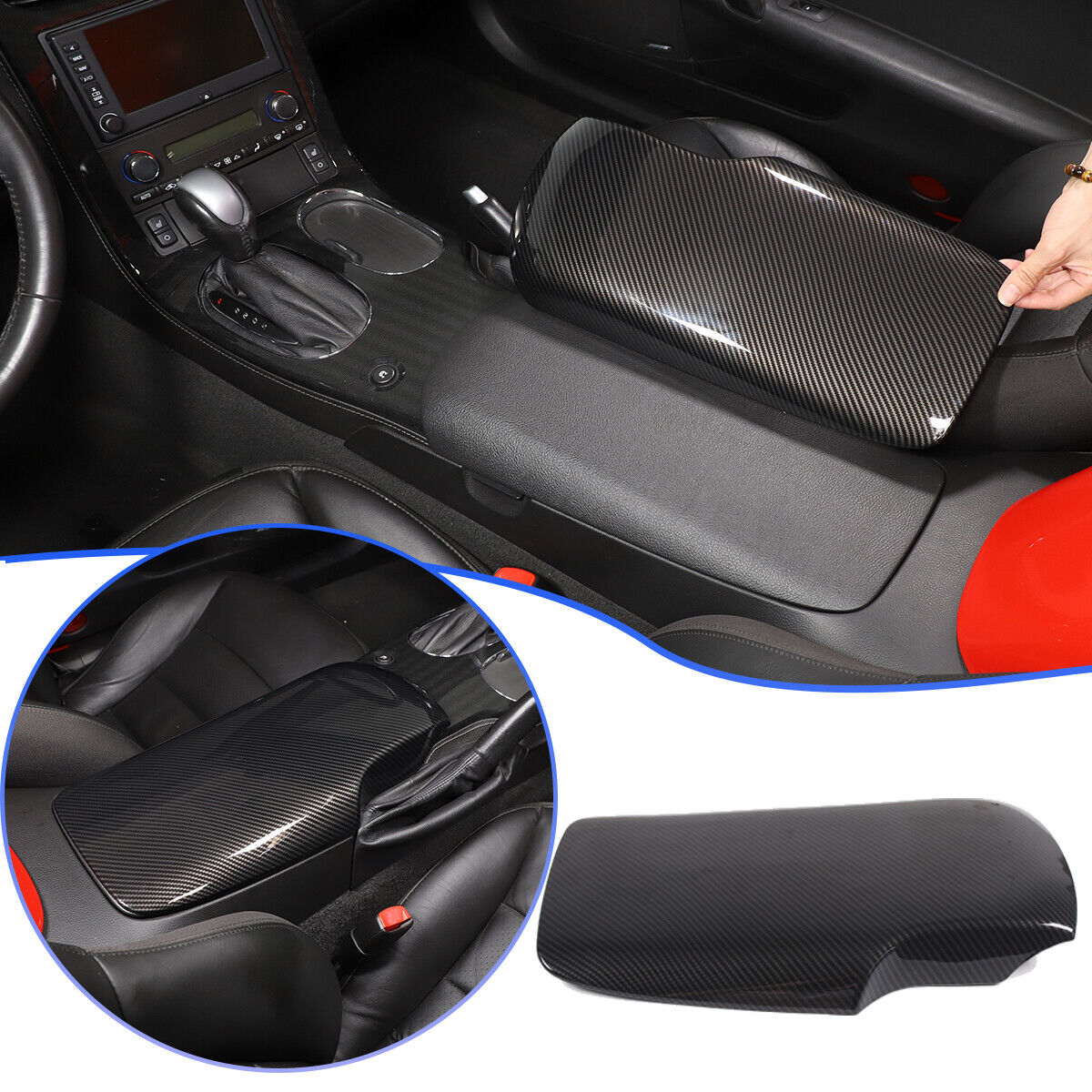 ABS Carbon Fiber Interior Center Armrest Trim Cover For Corvette C6 2005-2013