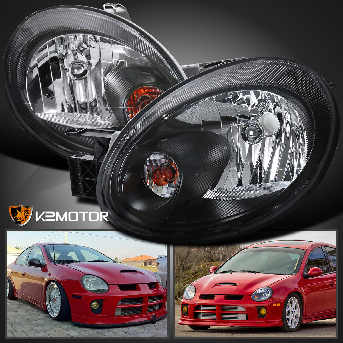 Black Fits 2003-2005 Dodge Neon Factory Style Headlights Head Lamps Left+RIght