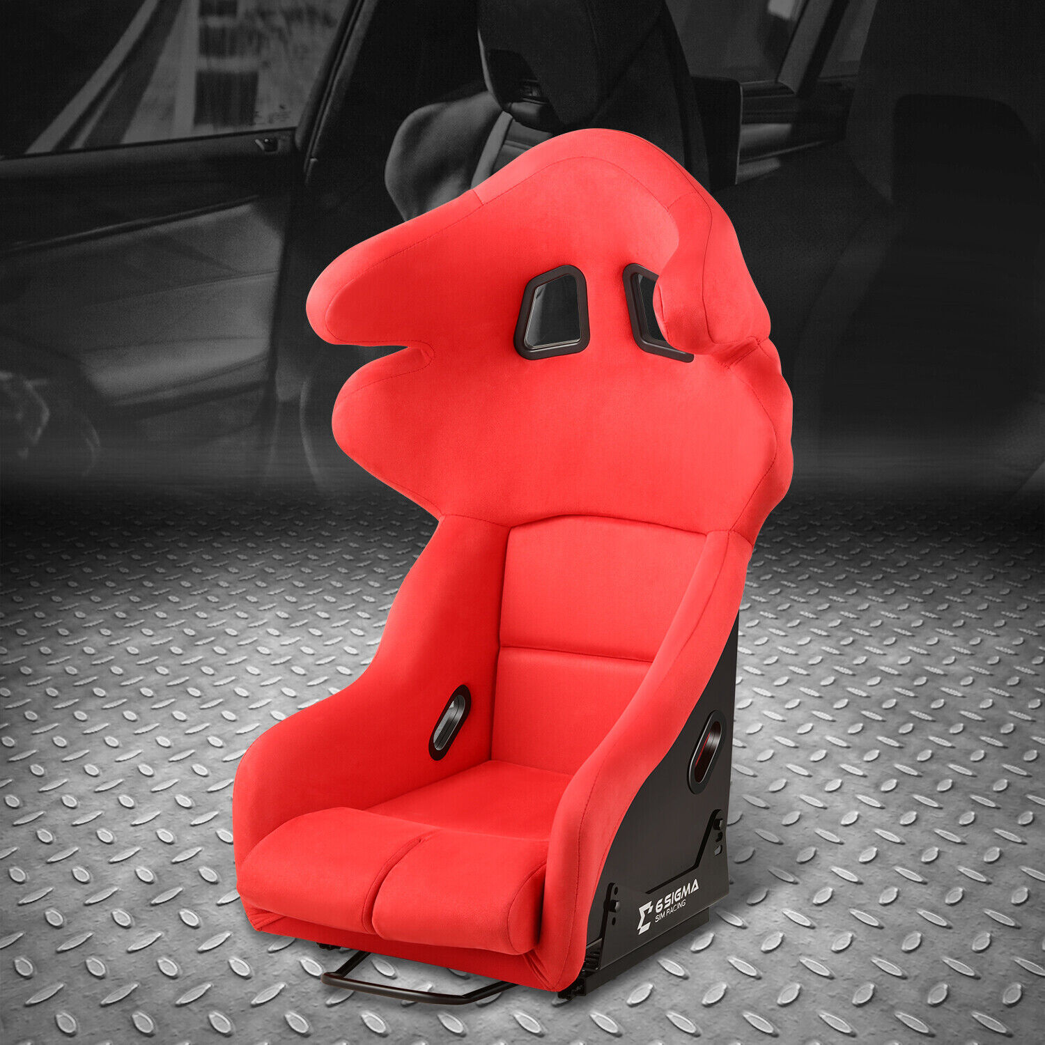 [1Pc] Universal Red Microfiber Suede Head Restraint Fixed Racing Bucket Seat