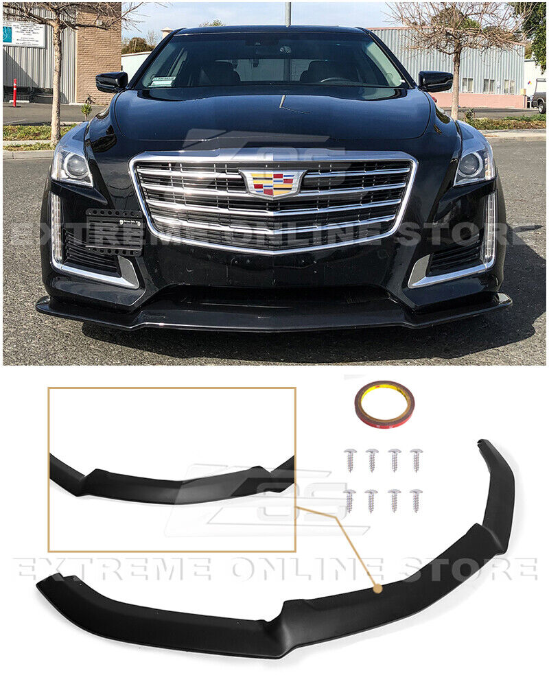For 14-19 Cadillac CTS | V-Style Primer Black Front Bumper Lower Lip Splitter