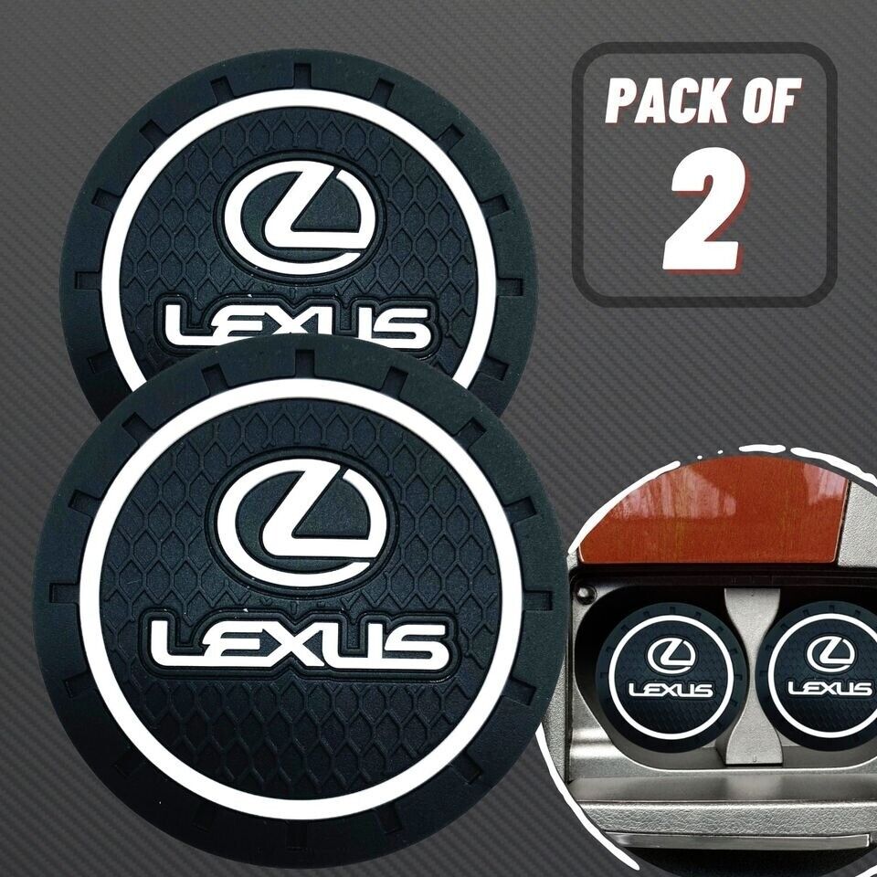 Set of 2 Pcs LEXUS LOGO BLACK CAR COASTERS RUBBER SILICONE CUP HOLDER INSERT USA