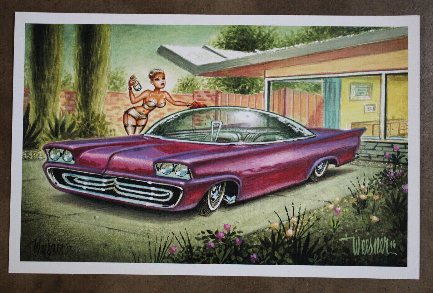 Out of Print Signed Keith WEESNER poster vtg BUBBLE TOP Custom Chrysler MCM auto