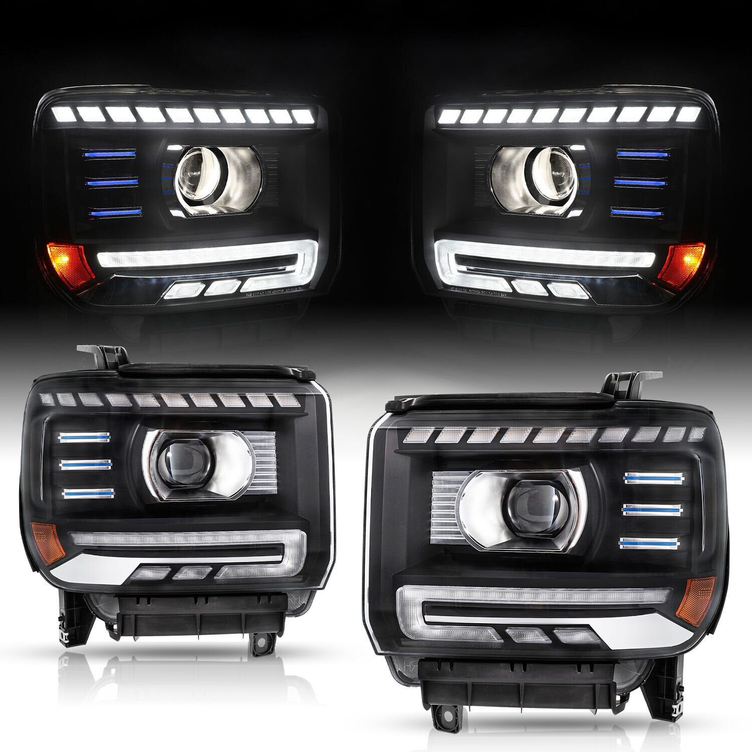 For 2014-2015 GMC Sierra 1500/15-19 2500 3500 Full LED Projector 2Pcs Headlights