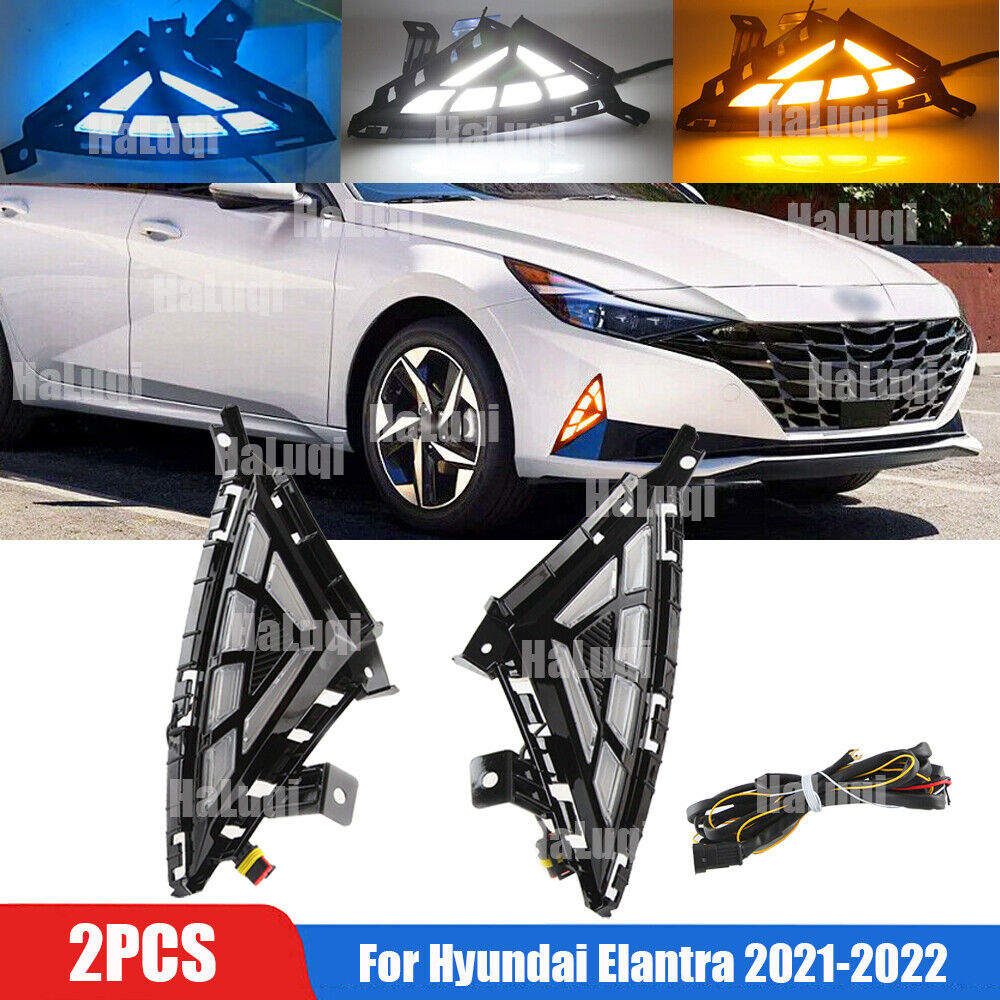 3 Color DRL Daytime Running Light Fog Lamp w/ Turn For Hyundai Elantra 2021 2022