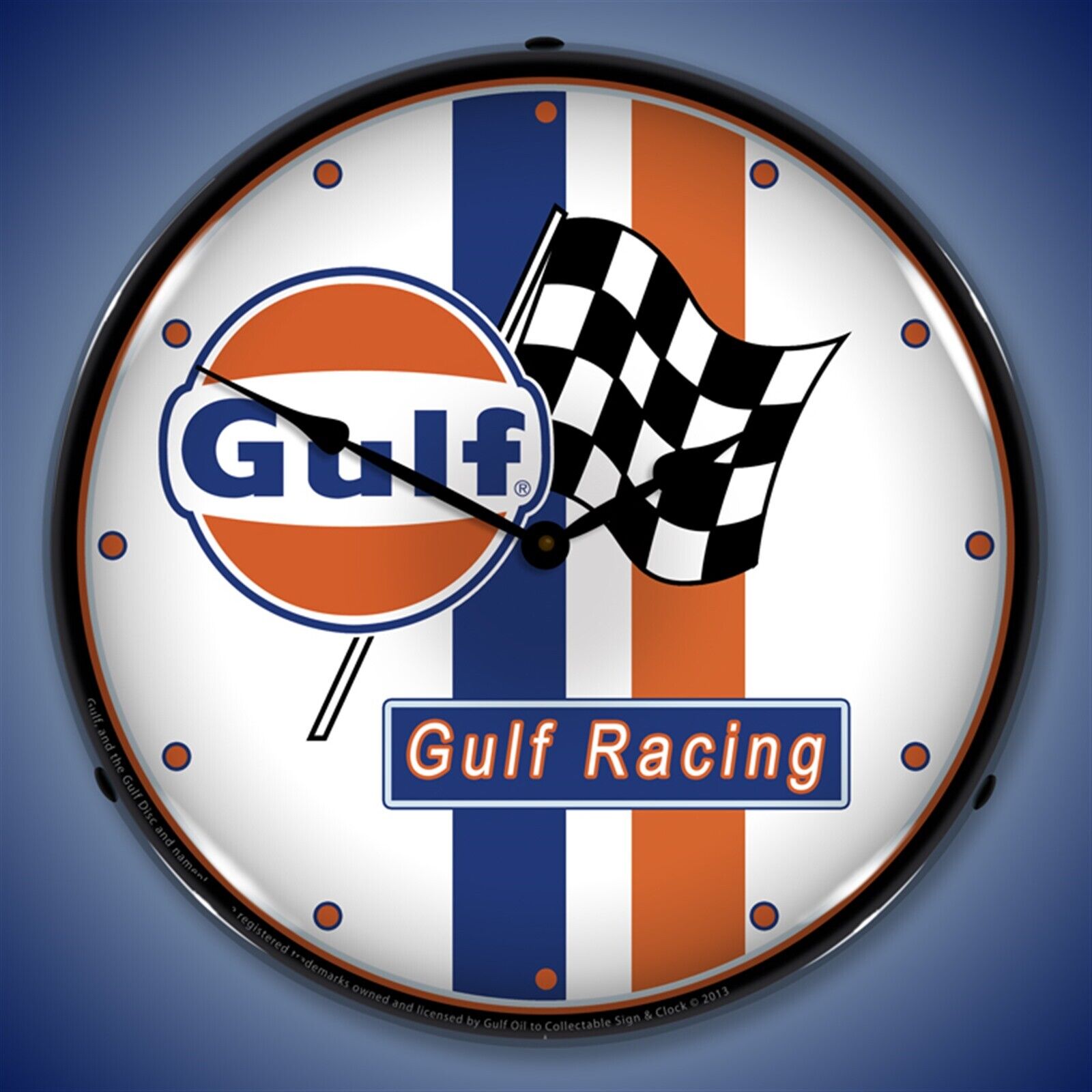 Gulf Racing Wall Clock, LED Lighted