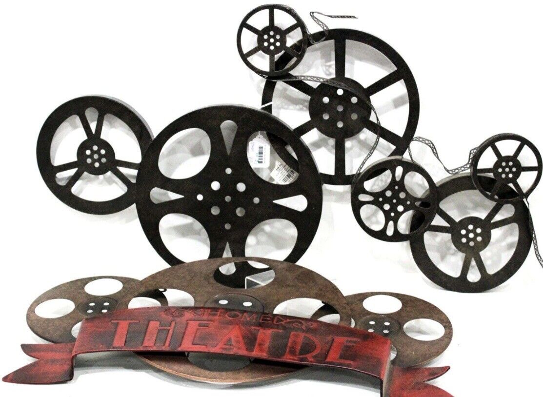 Large Cinema Theater Movie Reels Home Wall Art Plaque Room Film Vintage Style
