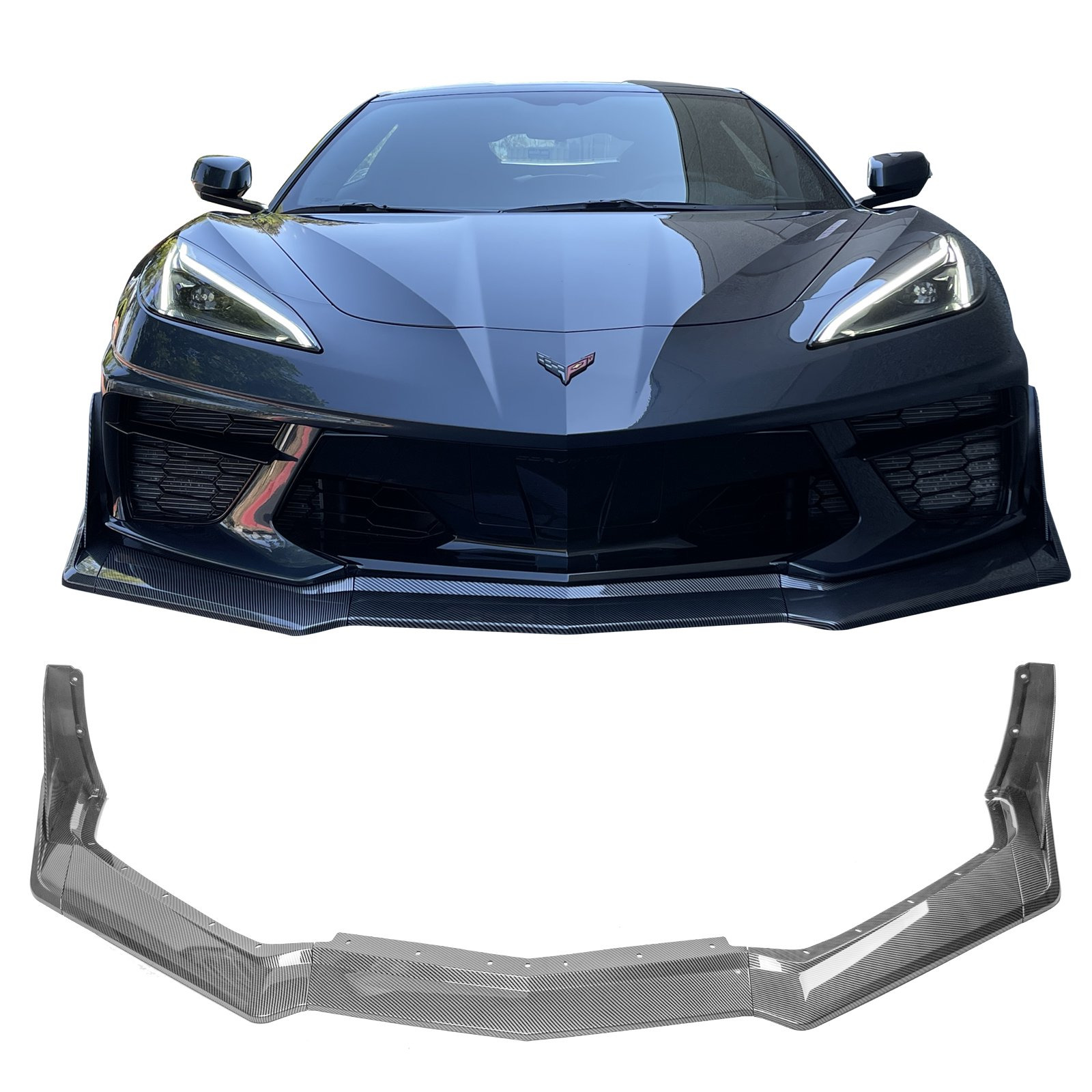 7PCS Front Bumper Carbon Fiber Print Fits For 2020-2023 Corvette C8 ZR1 Style