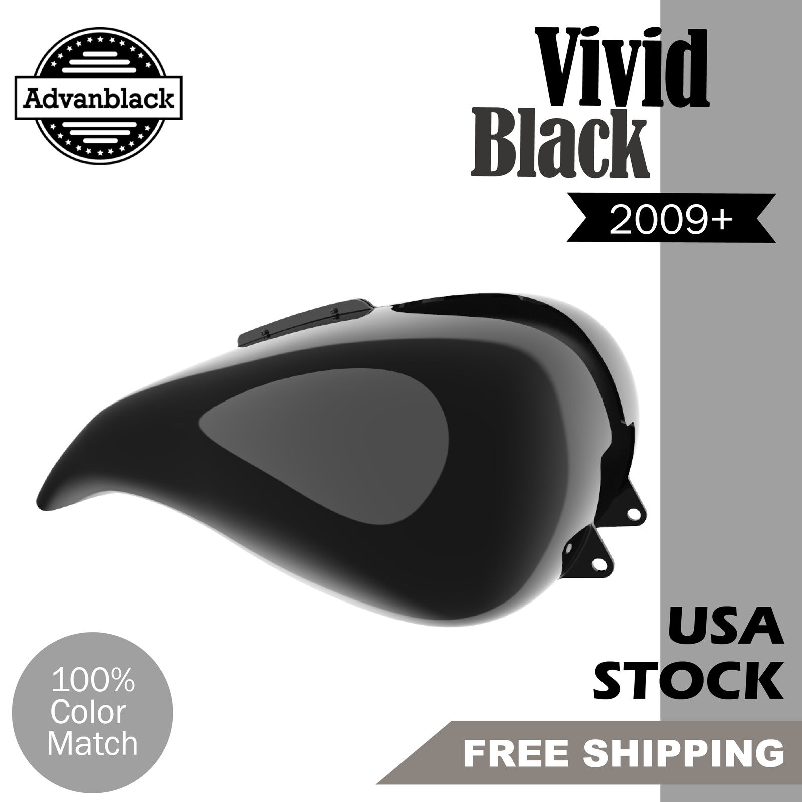 Advan Vivid Black Stretched Tank Cover For Harley Touring Street Road Glide 09+
