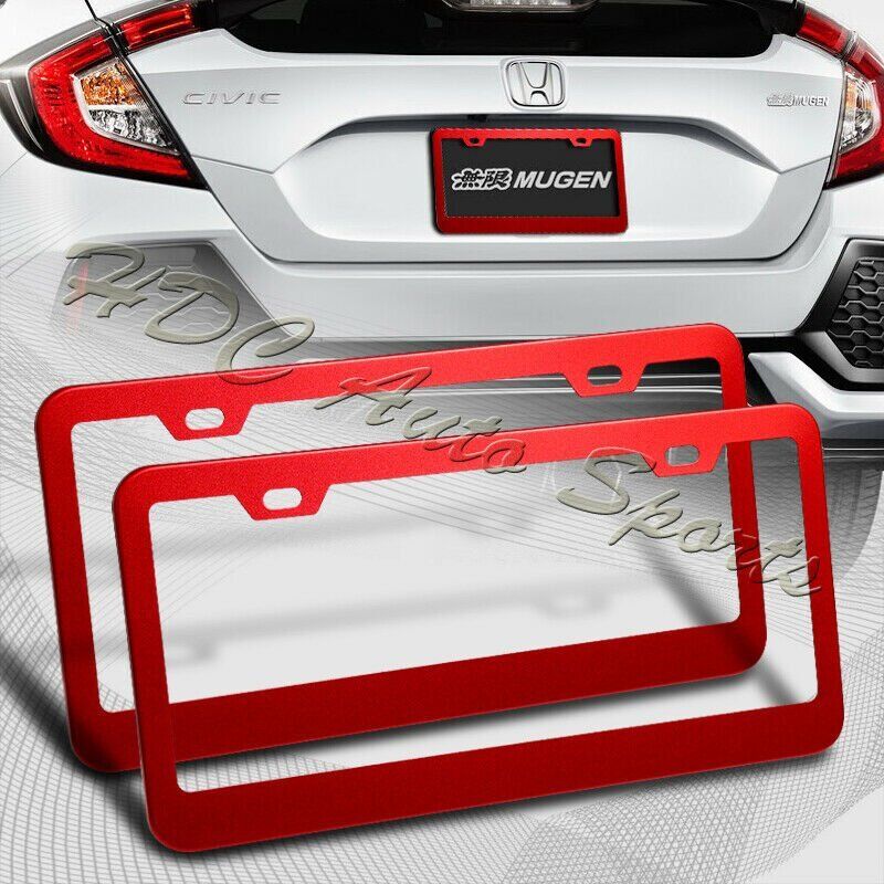2 x Red Aluminum Alloy Car License Plate Frame Cover Front & Rear US Size