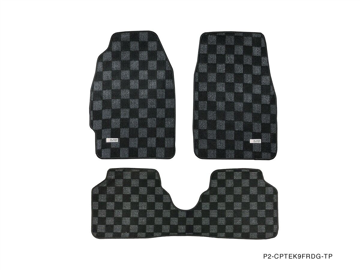 P2M Checkered Flag Carpet Floor Mats 3pc for Honda Civic EK3 EK9 EM1 96-00 New