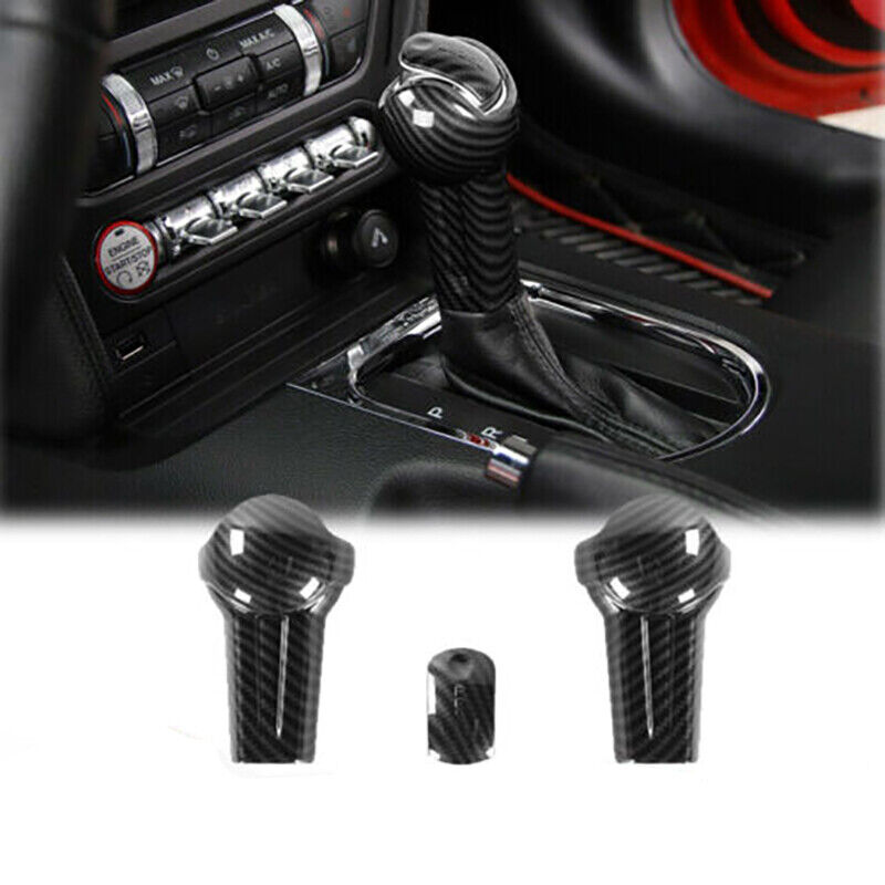 3Pcs Carbon Fiber Interior Gear Shift Knob Trim Cover For Ford Mustang 2015-2023