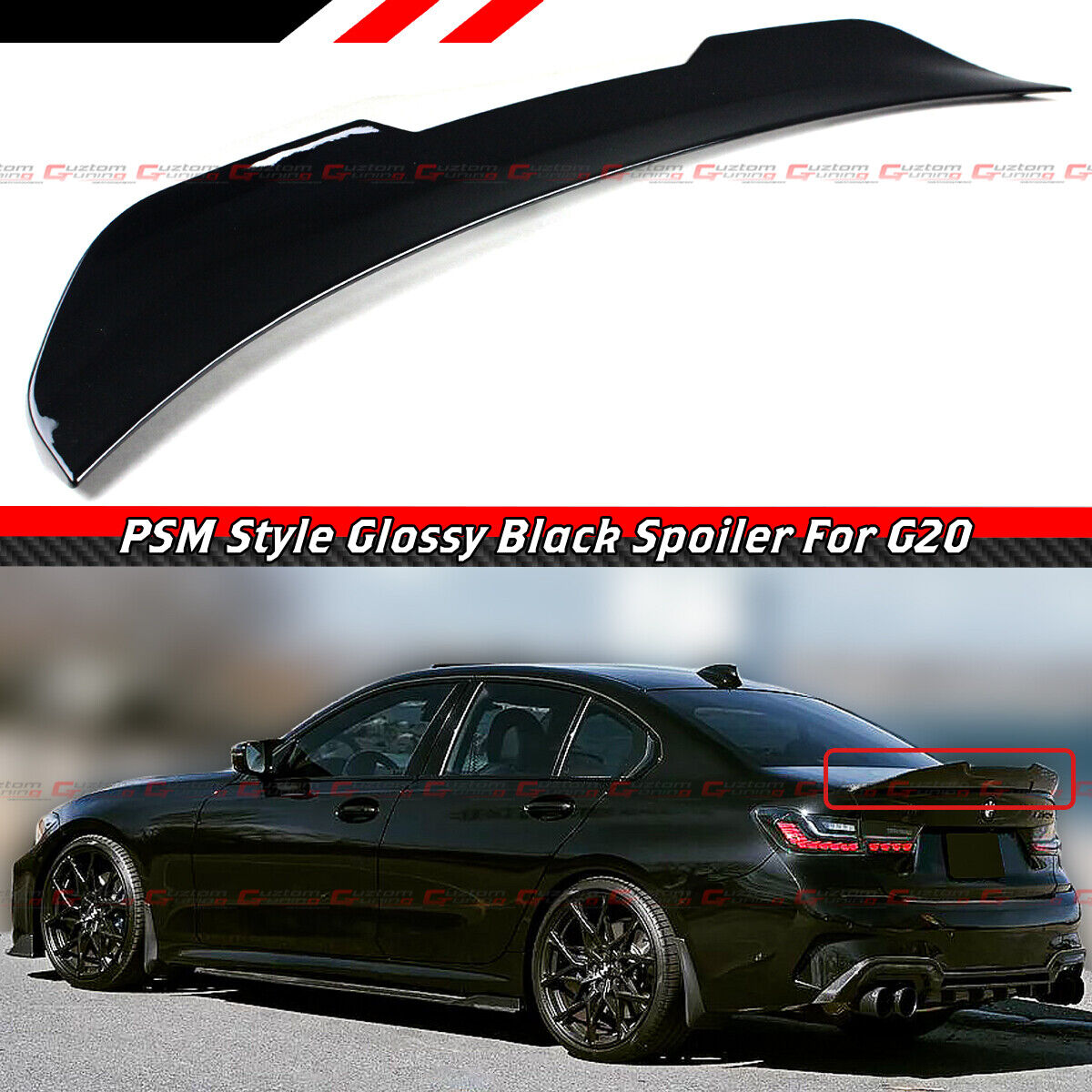 FOR 19-24 BMW G20 330i M340i M3 G80 GLOSS BLACK PSM STYLE HIGHKICK TRUNK SPOILER