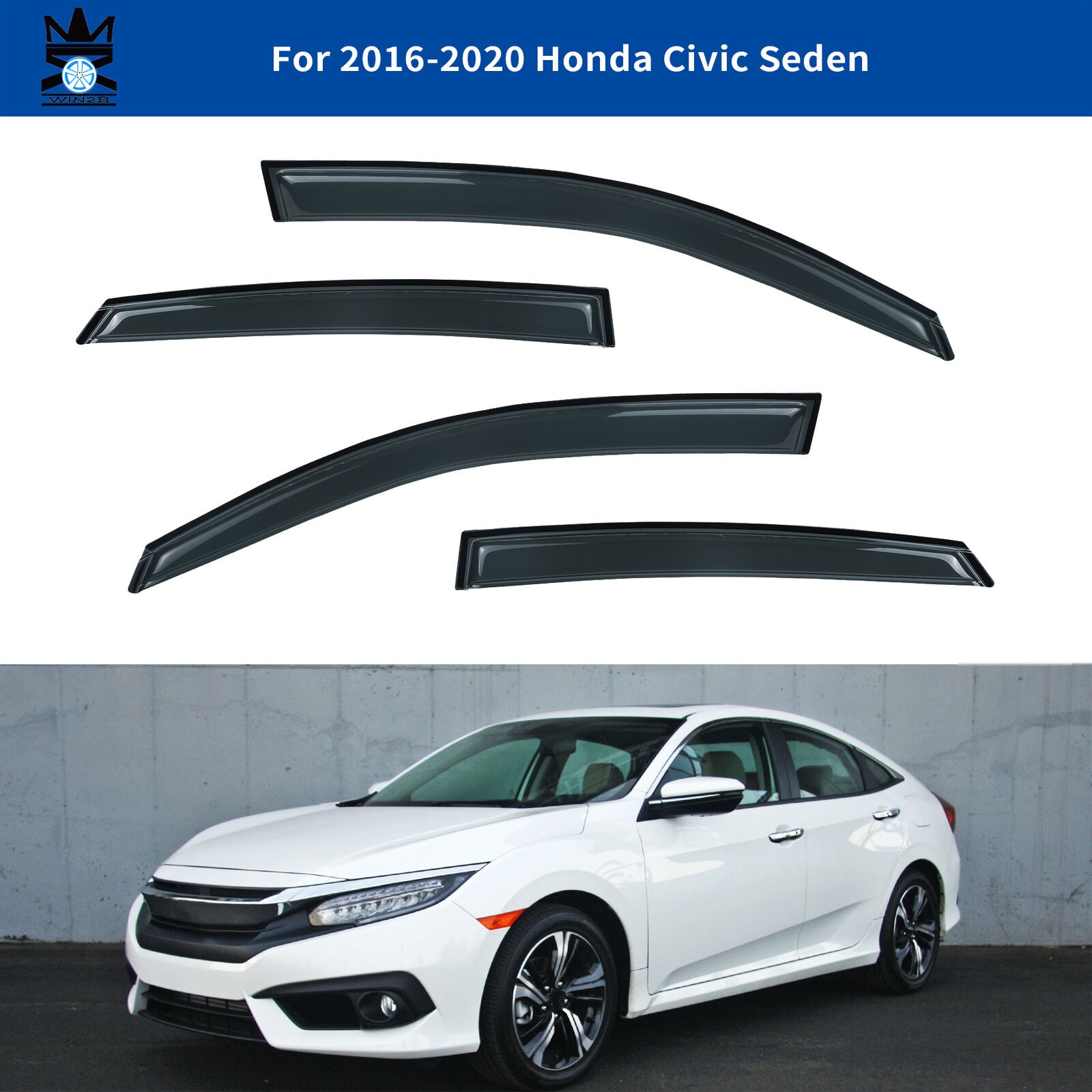 Window Visor Deflector Rain Guard 4-Piece Set for 2016-2020 Honda Civic