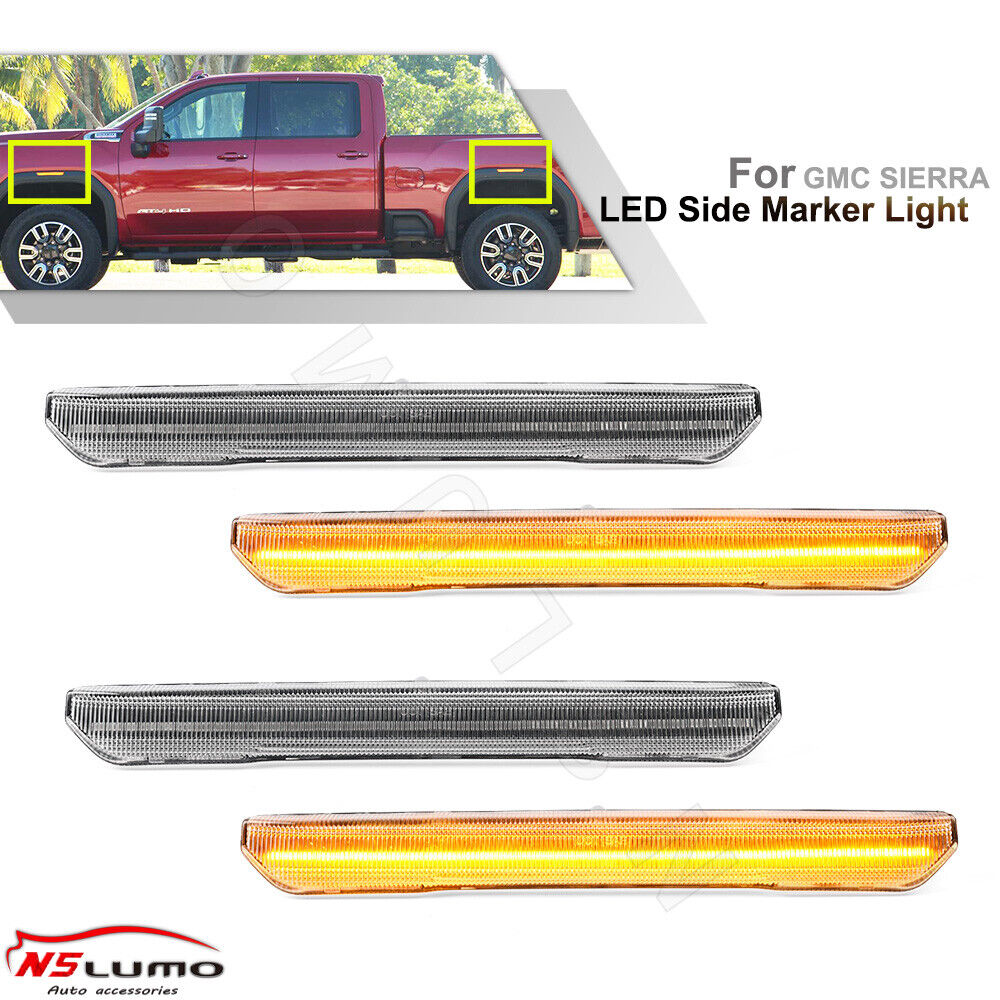 4x LED Amber Front&Rear Side Marker Lights For 2020-up GMC Sierra 2500HD 3500HD