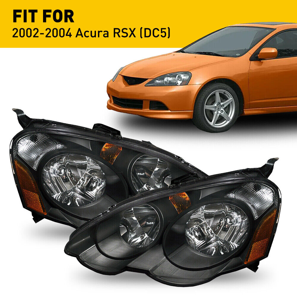For 02-04 Acura RSX DC5 Replacement Headlights Lamps Left+Right Black Clear OOD