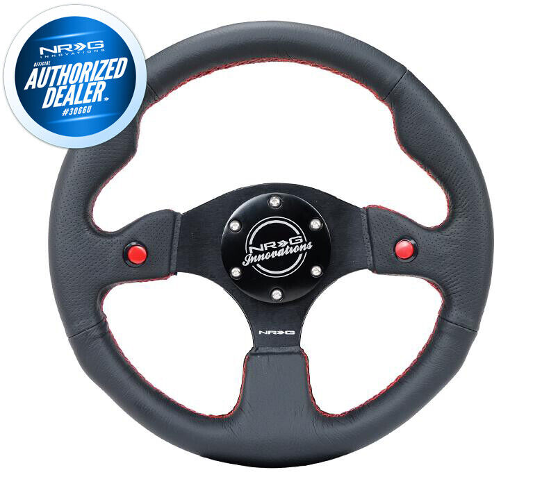 NEW NRG Reinforced Steering Wheel 320mm Leather Red Stitch Dual Button RST-007R
